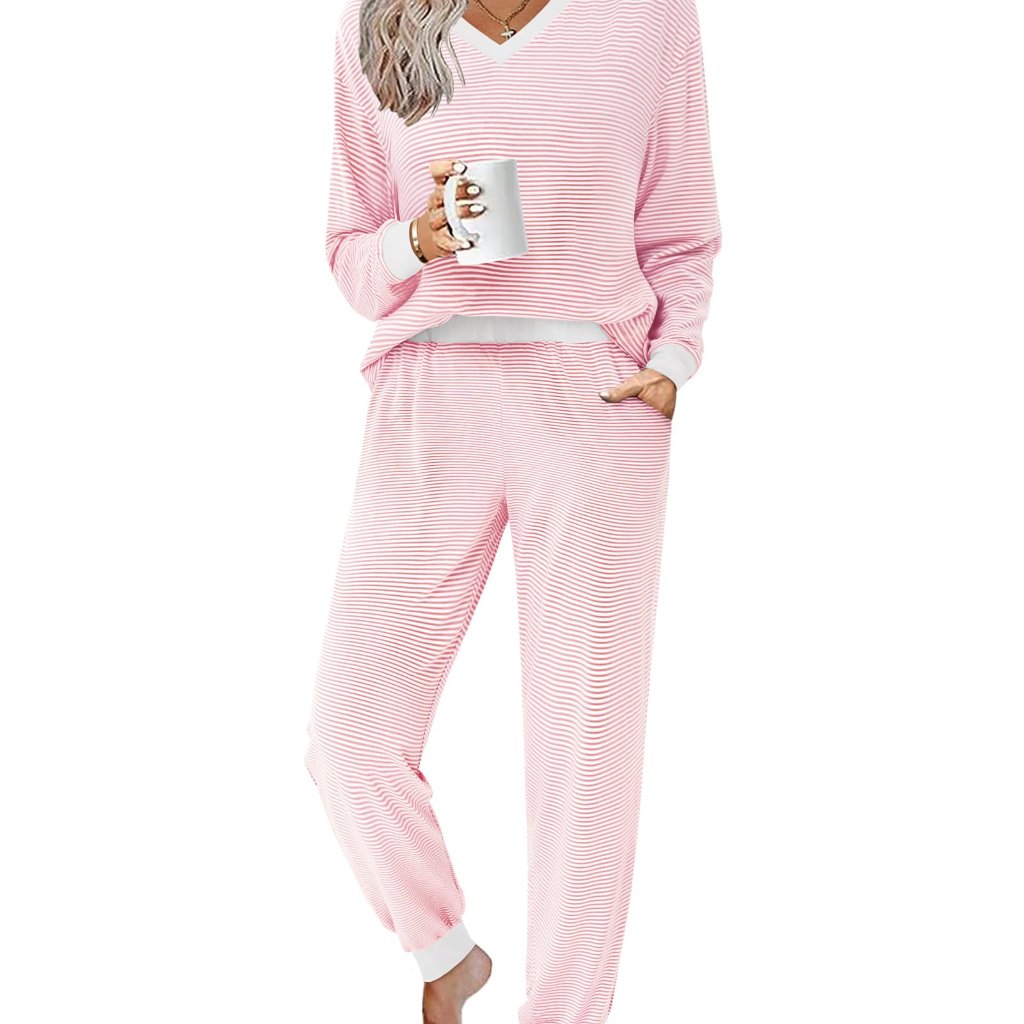Striped Long Sleeve Pajama Set Soft Lounge Wear Comfy Sleepwear Chic